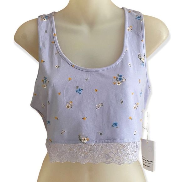 Forever 21 • Purple Floral Lace Trimmed Racerback Crop - Picture 1 of 11